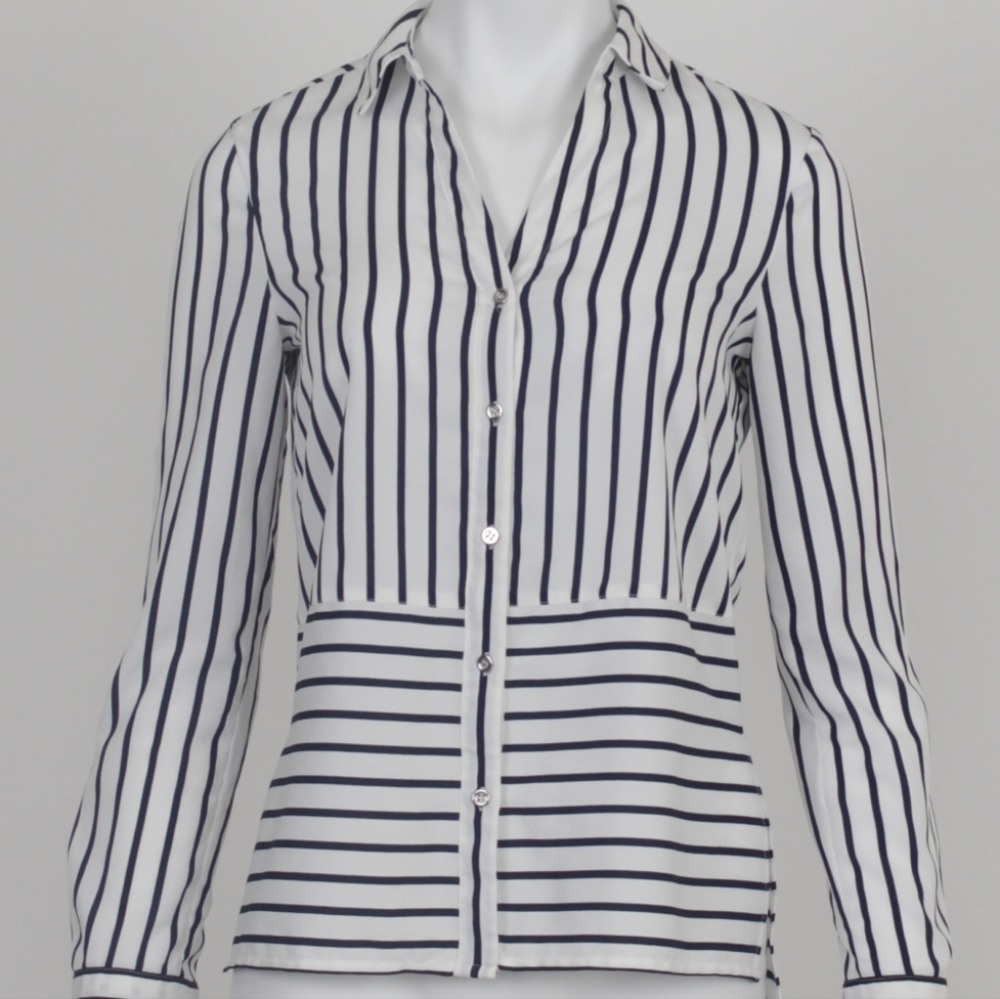 Forever New White and Navy Striped Regular Fit Shirt - Picture 6 of 7
